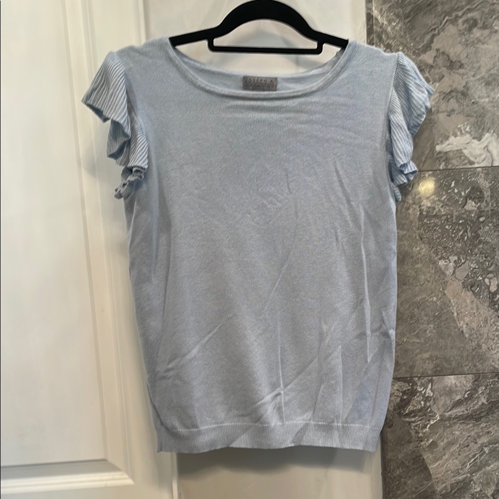 Light Blue Ruffled Sleeve Top